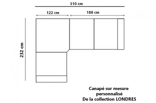 canapé d'angle en cuir buffle italien de luxe collection londres sur mesure et configuration personnalisés selon vos dimensions 310x232 cm. sans tablette. couleur chocolat. selon plan fourni. total de la commande 3308 euros. livraison et reprise incluses